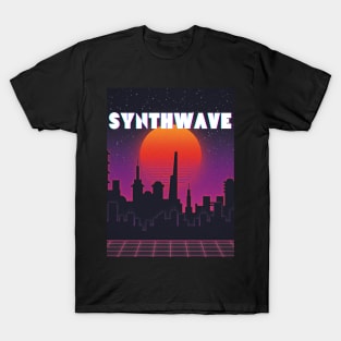 Synthwave Retro City Night Design T-Shirt